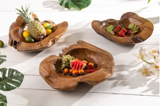 Corbeille de fruits design naturel en bois teck