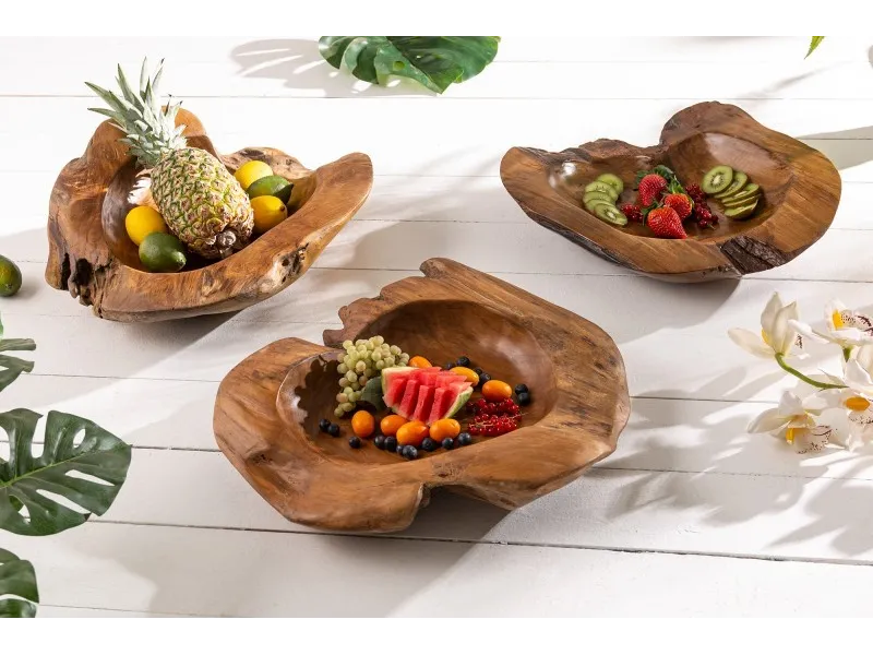 Corbeille de fruits design naturel en bois teck