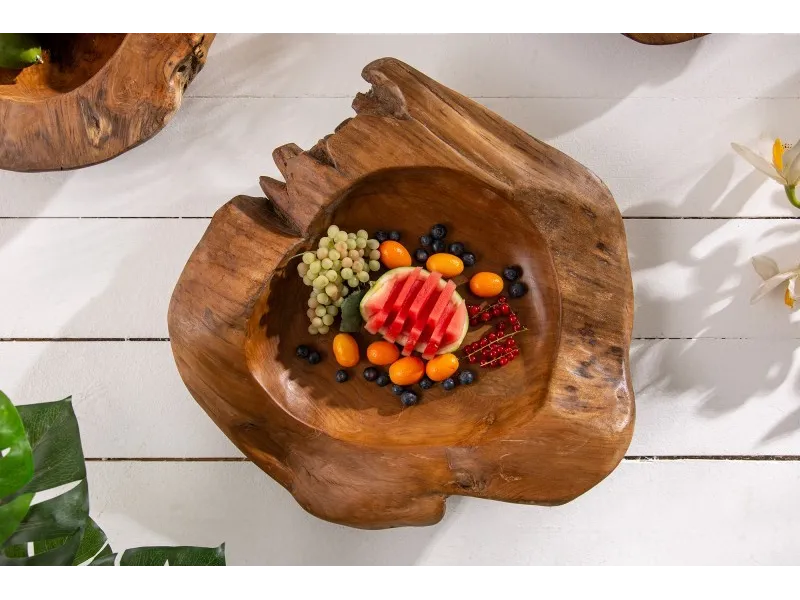 Corbeille de fruits design naturel en bois teck