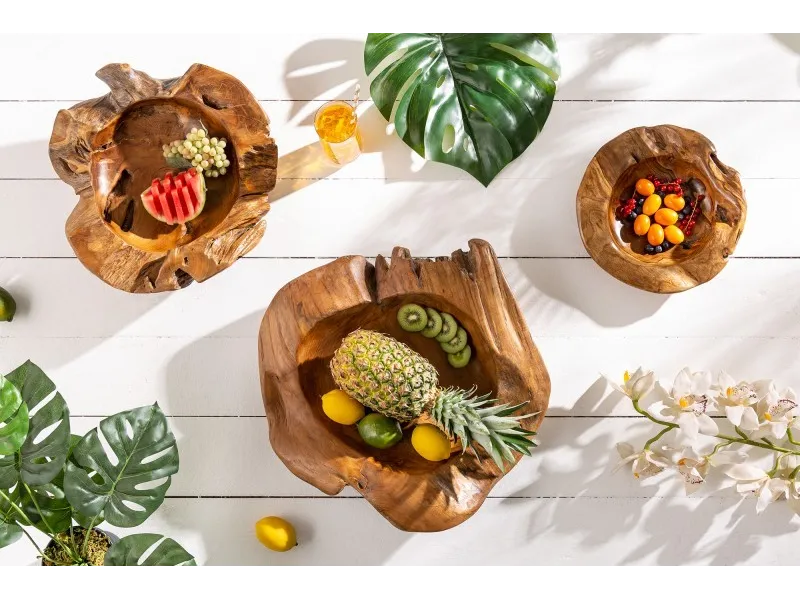 Corbeille de fruits design naturel en bois teck
