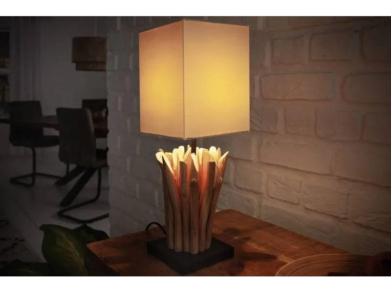 Lampe à poser de 15 cm en bois flotté coloris blanc