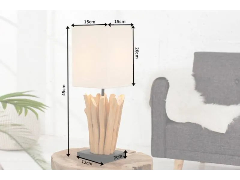 Lampe à poser de 15 cm en bois flotté coloris blanc