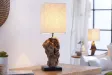 Lampe à poser 15 cm en bois flotté et lin beige