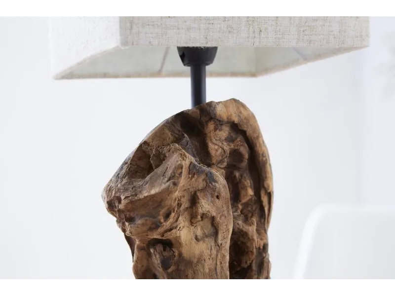 Lampe à poser 15 cm en bois flotté et lin beige