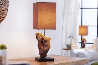 Lampe de 15cm en bois flotté et lin marron