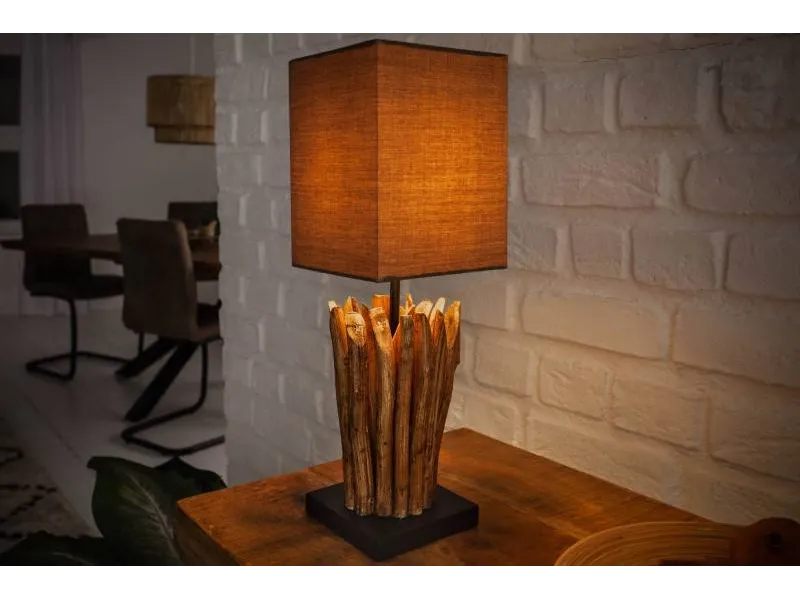 Lampe à poser de 15 cm en bois flotté coloris brun gris