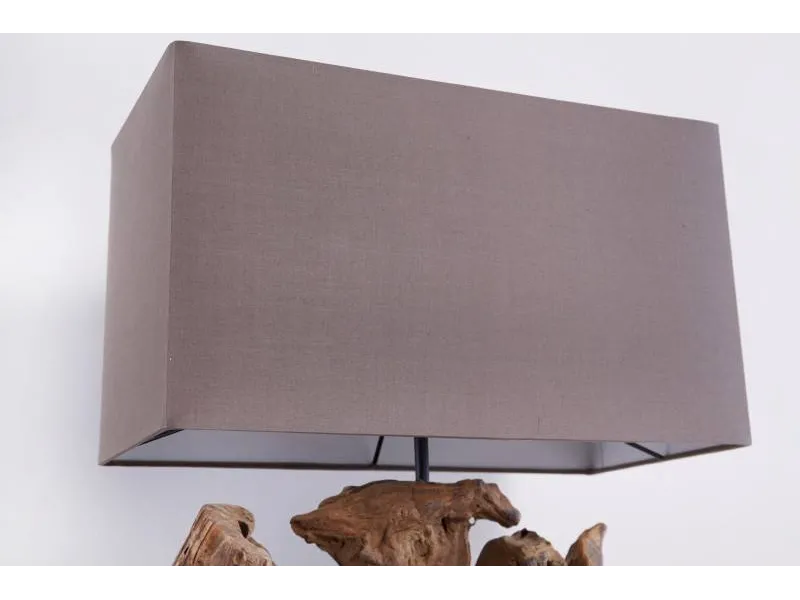 Lampe à poser de 40cm en bois flotté et lin brun