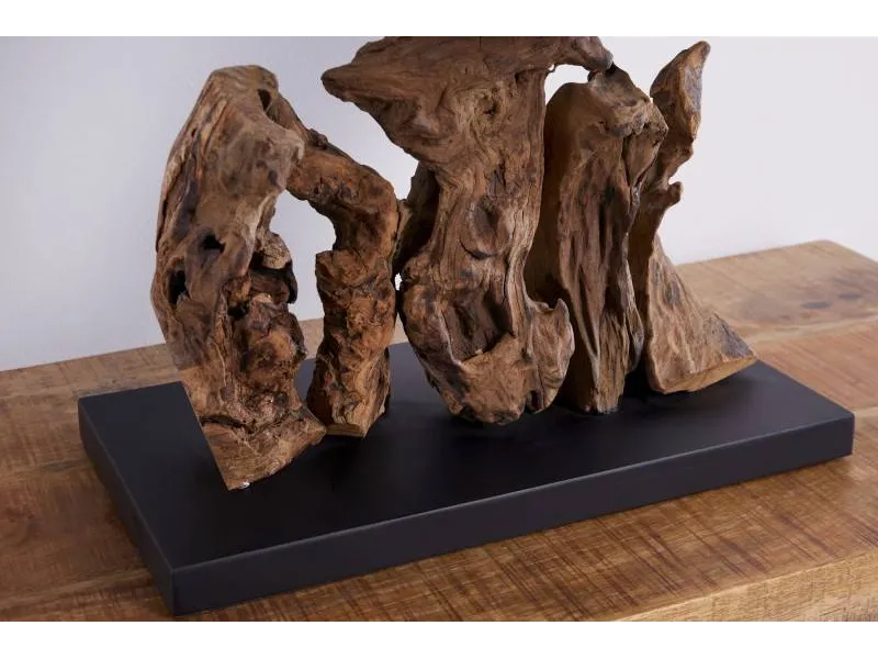 Lampe à poser de 40cm en bois flotté et lin brun