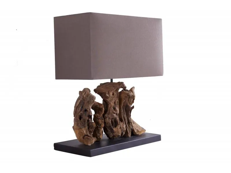Lampe à poser de 40cm en bois flotté et lin brun