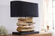 Lampe à poser design naturel en bois flotté avec abat jour en toile noir