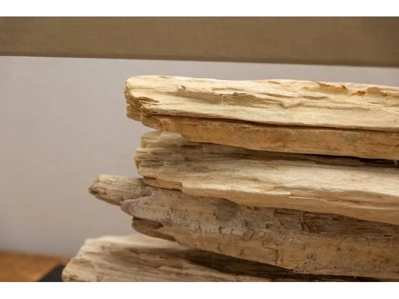 Lampe 53 cm en bois flotté et lin écrue