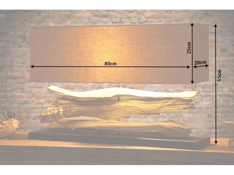 Lampe 53 cm en bois flotté et lin écrue