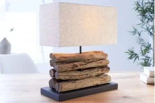 Lampe de 35cm en bois flotté et lin écrue