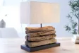 Lampe de 35cm en bois flotté et lin écrue