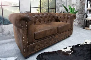 Canapé design chesterfield capitonné en simili cuir marron