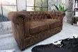 Canapé design chesterfield capitonné en simili cuir marron