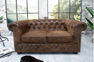 Canapé design chesterfield capitonné en simili cuir marron 2