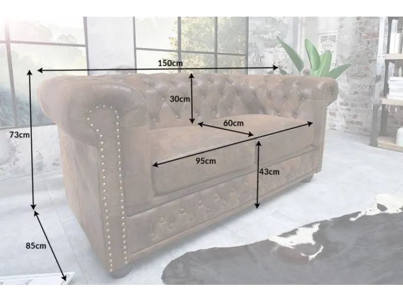 Canapé design chesterfield capitonné en simili cuir marron