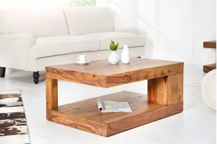 Table basse 90 cm design avec rangement en bois massif
