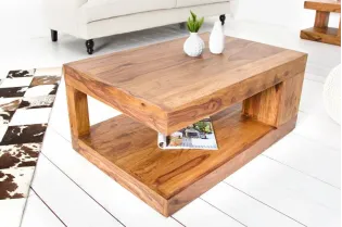 Table basse 90 cm design avec rangement en bois massif 2