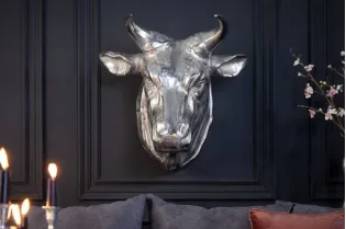 Trophée mural 65 cm en tête de taureau en aluminium argenté 2