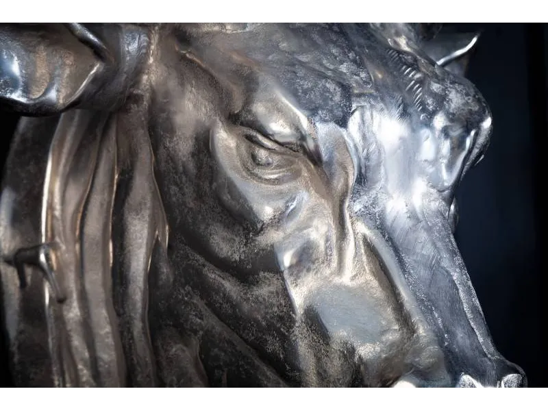 Trophée mural 65 cm en tête de taureau en aluminium argenté