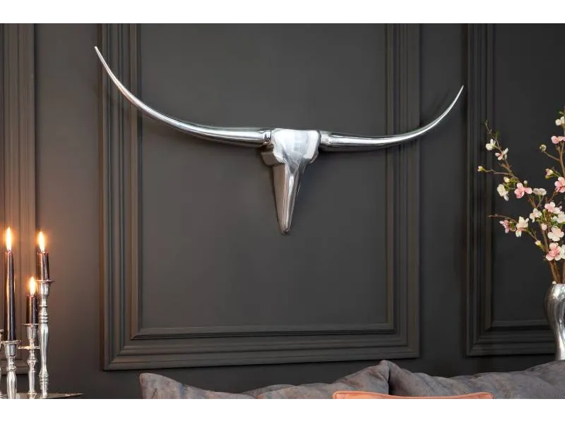 Trophée mural 100 cm en Tête de taureau teinté argent