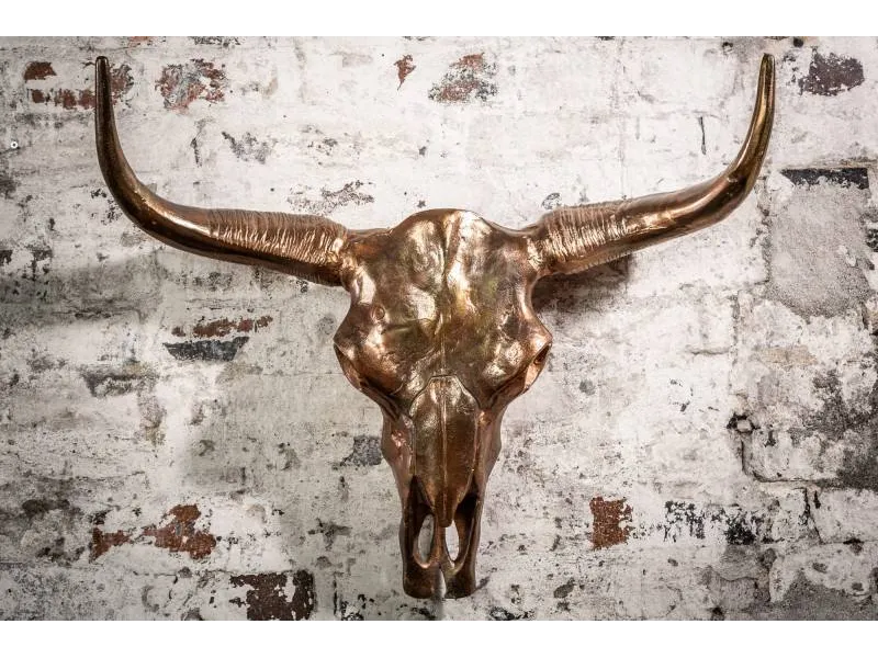Déco tête de taureau Matador 70cm cuivre flammé