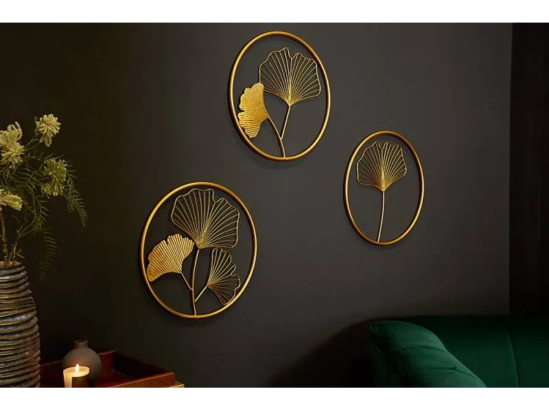 Décoration murale set de 3 ginkgo 40cm coloris Or