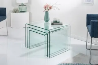 Ensemble de 3 tables basses en verre trempé coloris transparent 2