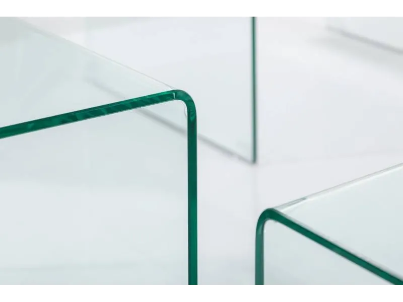 Ensemble de 3 tables basses en verre trempé coloris transparent