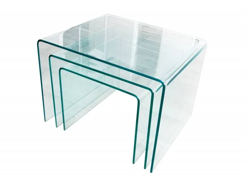 Ensemble de 3 tables basses en verre trempé coloris transparent