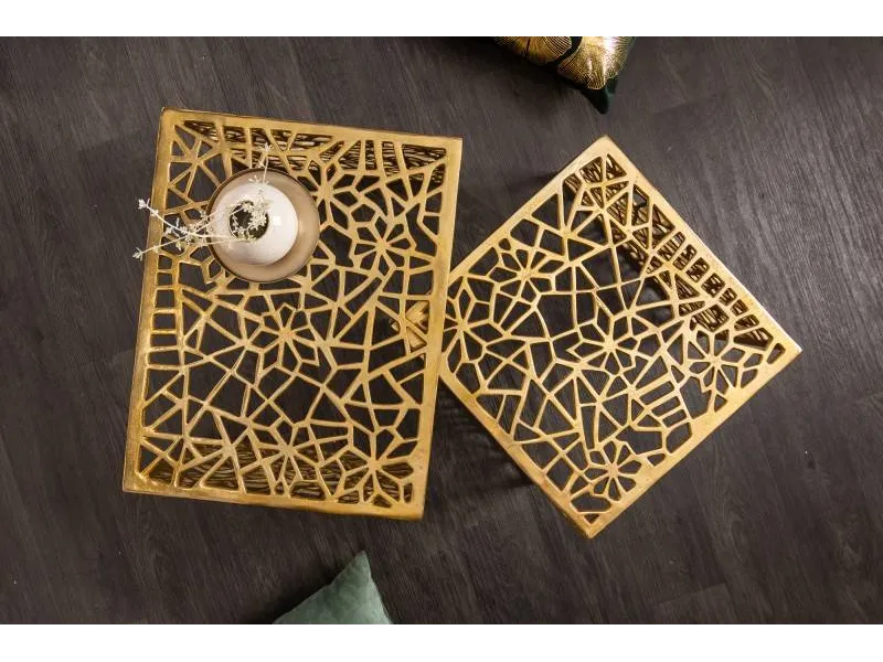 Ensemble de 2 tables basses faites à la main ABSTRACT 49cm dorées