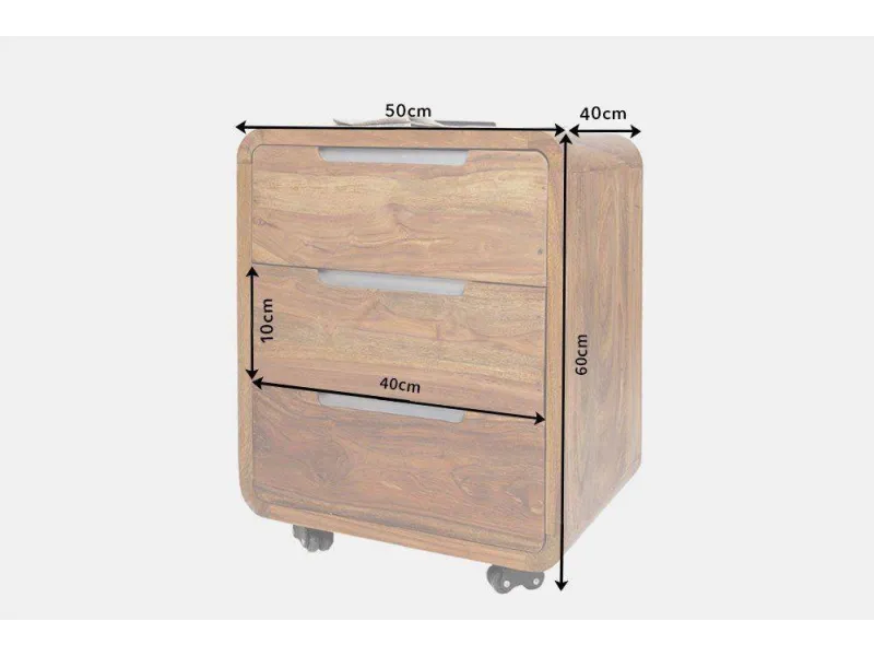 Caisson de bureau design en bois palissandre massif coloris naturel avec 3 tiroirs