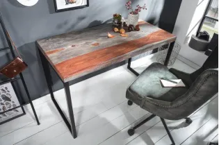 Bureau 118cm gris fumé en bois massif piètement métal