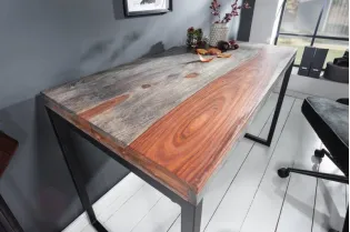 Bureau 118cm gris fumé en bois massif piètement métal 2