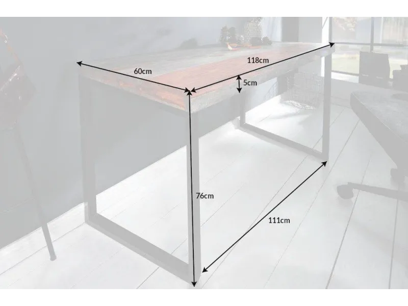 Bureau 118cm gris fumé en bois massif piètement métal