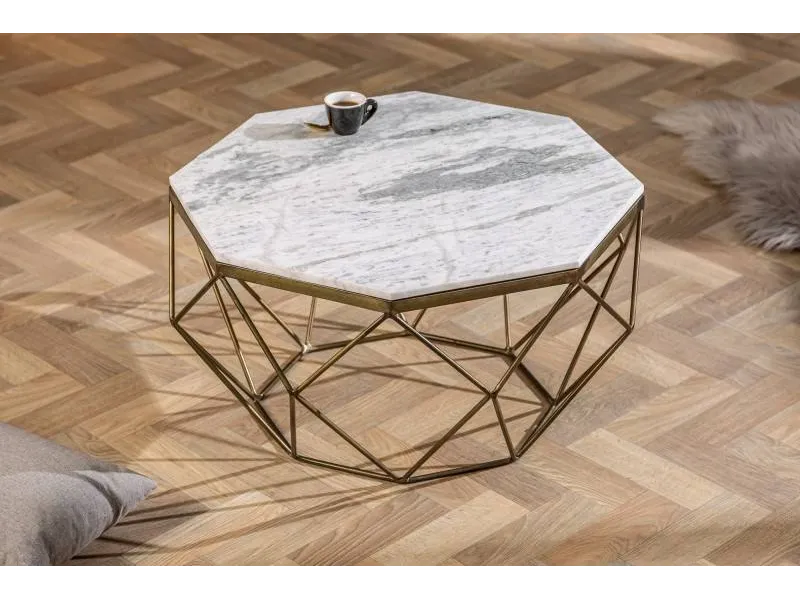 Table basse Diamond 70cm en marbre coloris blanc