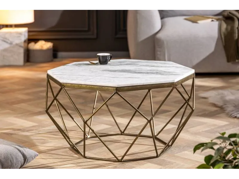 Table basse Diamond 70cm en marbre coloris blanc