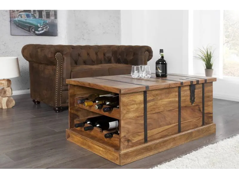 Table basse en bois massif 100cm barre de maison finition pierre