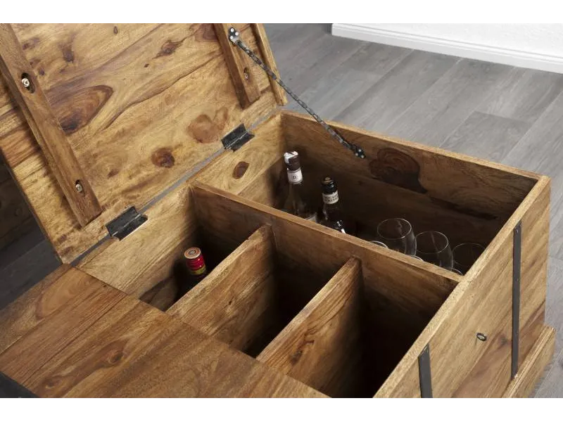 Table basse en bois massif 100cm barre de maison finition pierre