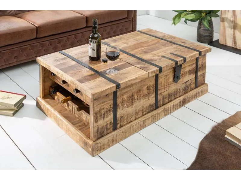 Table basse en bois massif 100cm barre de maison coloris bois nature