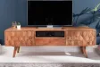 Meuble tv design scandinave coloris naturel en bois massif à 2 portes, une niche et un tiroir