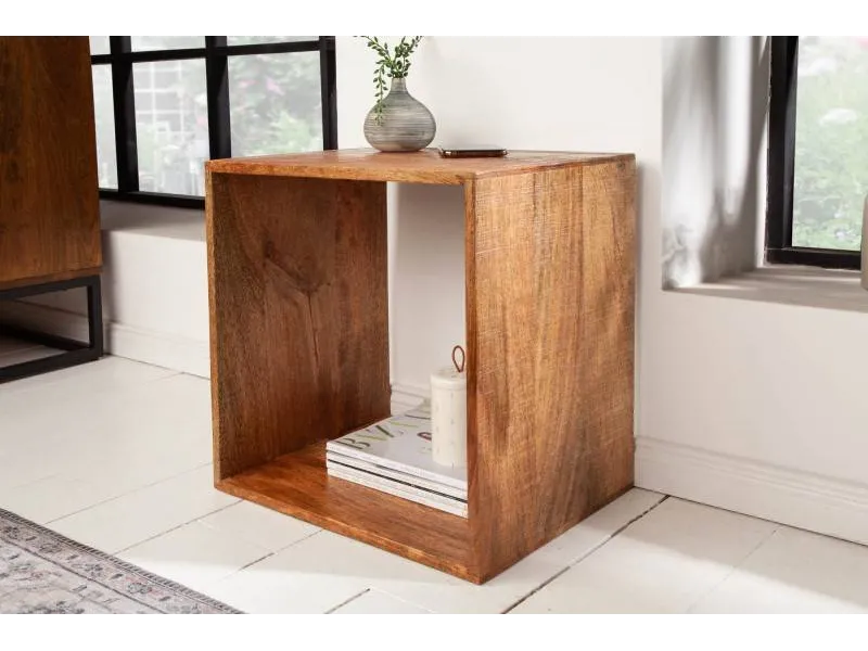 Cube de rangement 43 cm étagère design en manguier massif