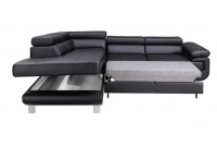 Canapé d'angle convertible moderne avec coffre de rangement en simili cuir noir
