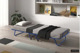 Lit pliable en métal gris 80x190 cm avec roues et matelas inclus
