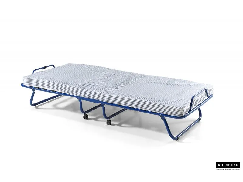Lit pliable en métal gris 80x190 cm avec roues et matelas inclus