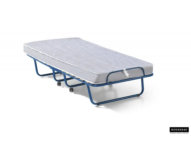 Lit pliable en métal gris 80x190 cm avec roues et matelas inclus