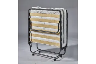 Lit pliable en métal noir 90x200 cm avec roues et matelas inclus