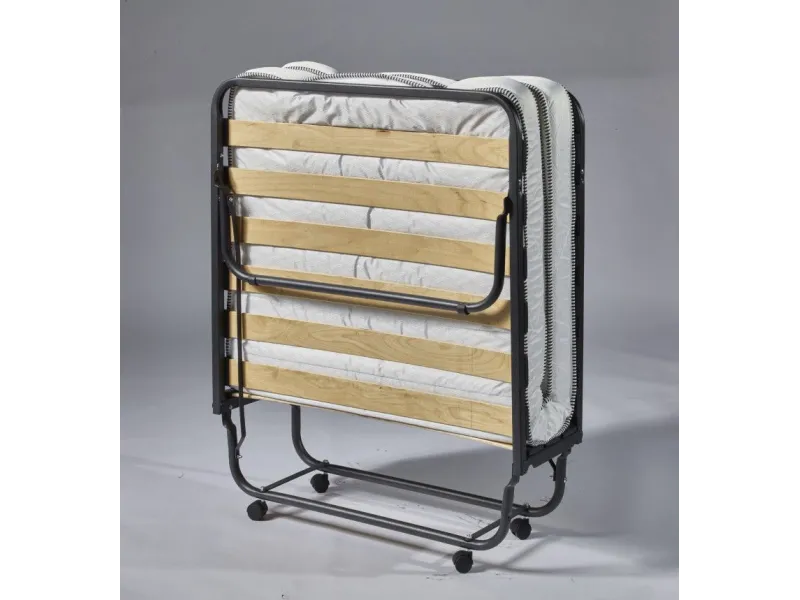 Lit pliable en métal noir 90x200 cm avec roues et matelas inclus